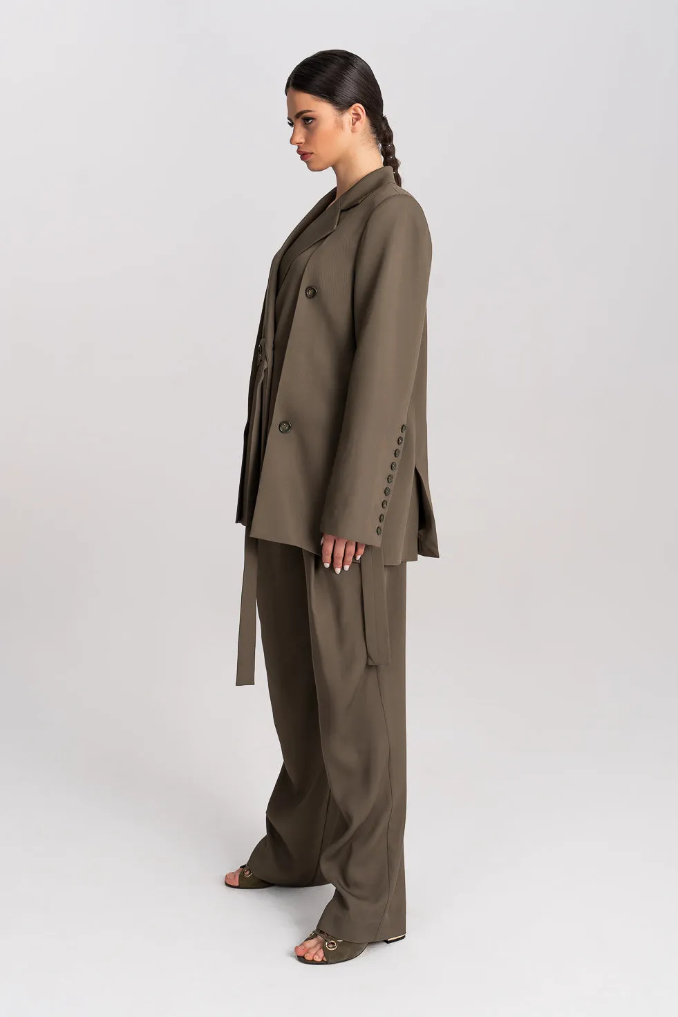 ’Nahla’ Khaki Oversized Double-Breasted Suit Blazer Khaki