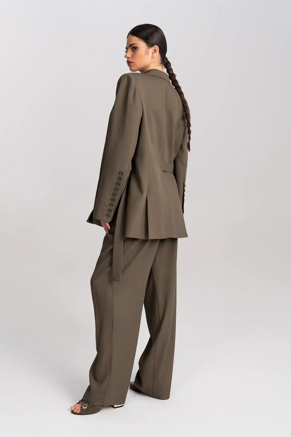 ’Nahla’ Khaki Oversized Double-Breasted Suit Blazer Khaki