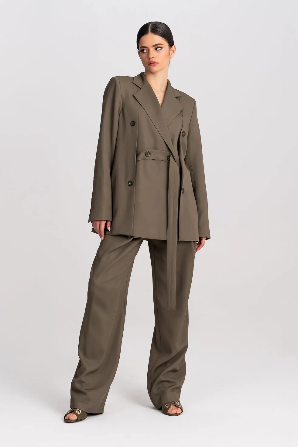 ’Nahla’ Khaki Oversized Double-Breasted Suit Blazer Khaki