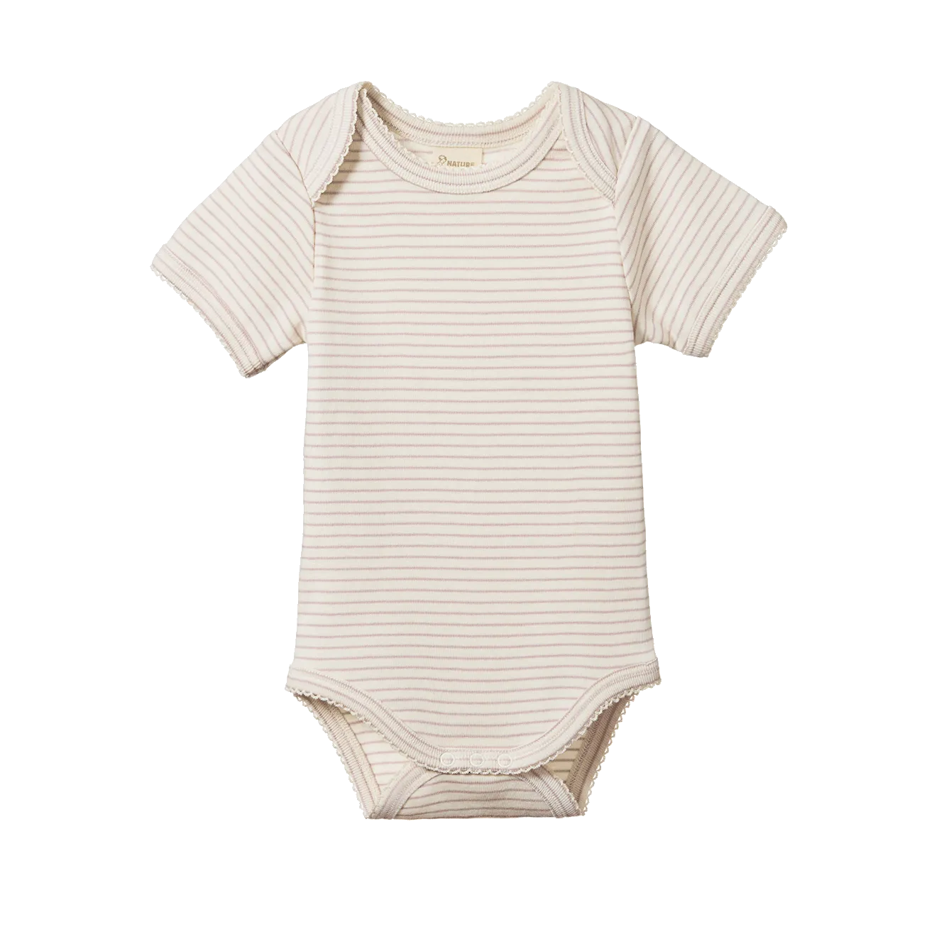 NATURE BABY - SHORT SLEEVE BODYSUIT: LILAC PINSTRIPE