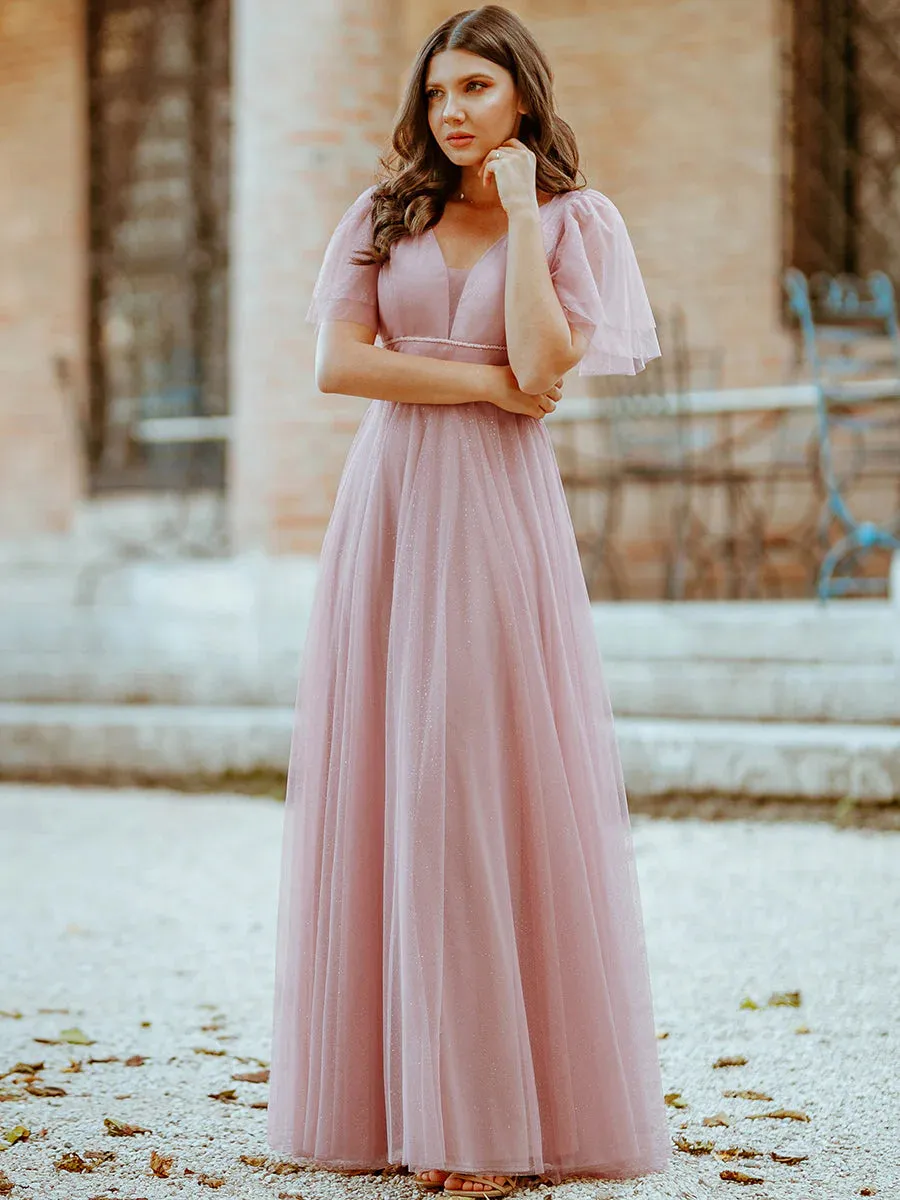 Plunging Neckline Sparkly Evening Dress Size 4