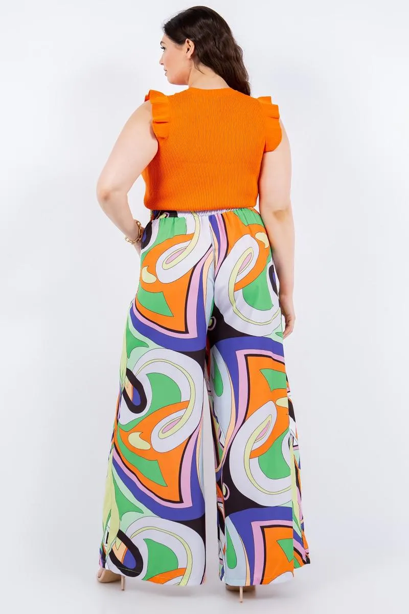 PLUS abstract print high waist wide leg pants