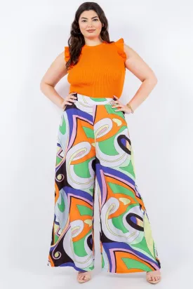 PLUS abstract print high waist wide leg pants
