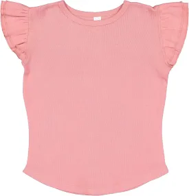 RABBIT SKINS Toddler Girls Flutter Sleeve Tee | Cute T-Shirt with Ruffles
