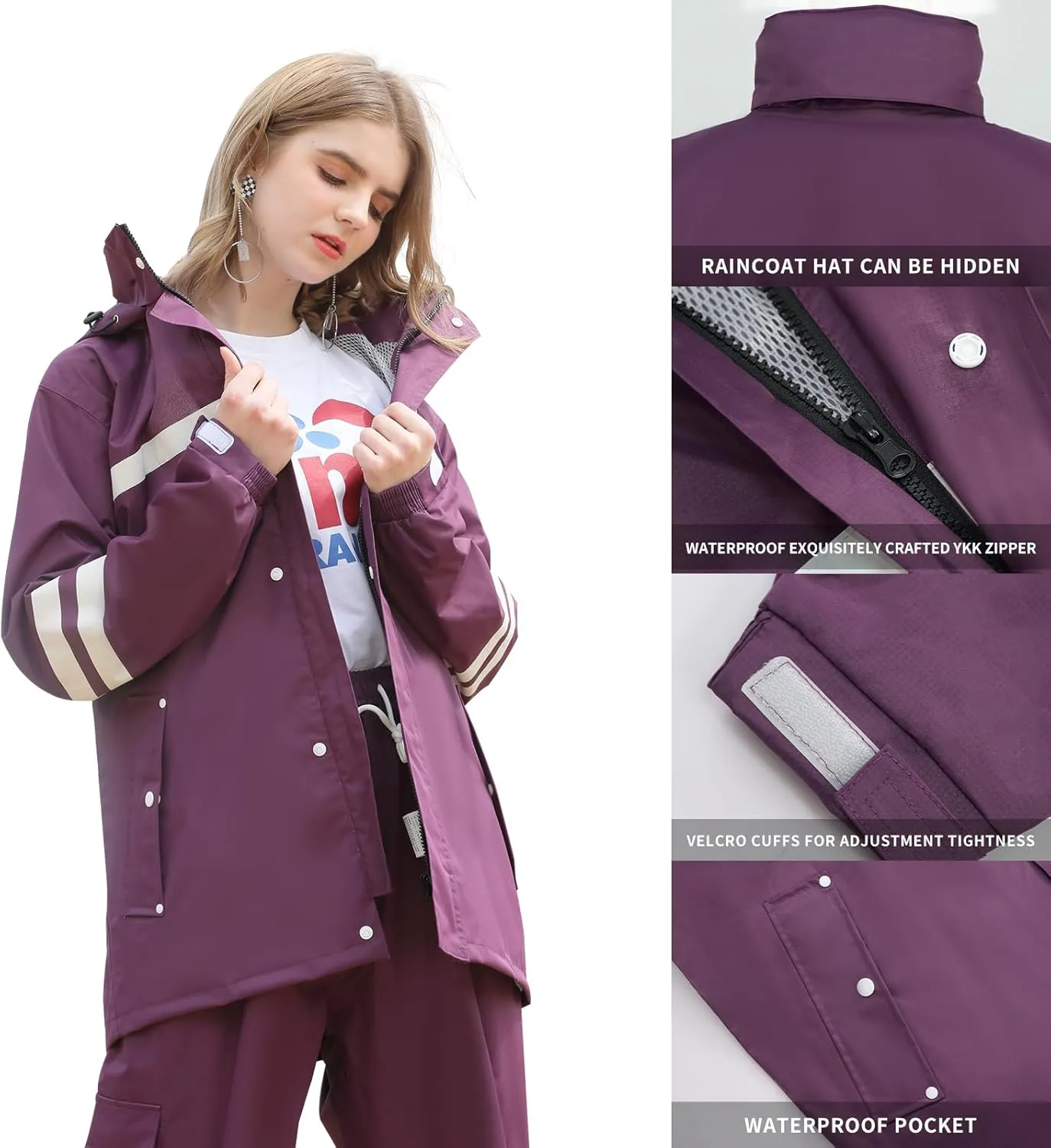 Rain Suit for Men & Women,Waterproof Rain Jacket&Trouser Suit with Reflective Strip,All-Sport Raincoat Anti-storm