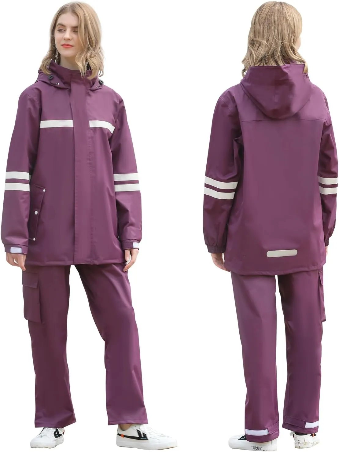 Rain Suit for Men & Women,Waterproof Rain Jacket&Trouser Suit with Reflective Strip,All-Sport Raincoat Anti-storm