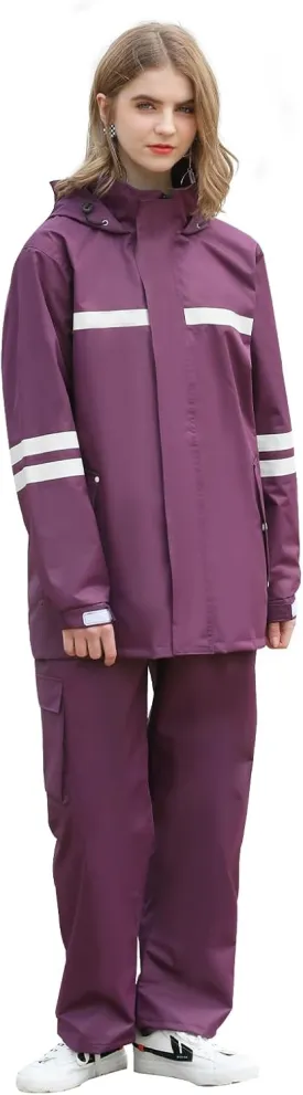 Rain Suit for Men & Women,Waterproof Rain Jacket&Trouser Suit with Reflective Strip,All-Sport Raincoat Anti-storm