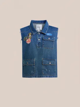 Raw Cut Patch Mechanic Denim Vest