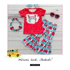 Red and Blue Dr Suess 2pc Top and Bell Bottoms
