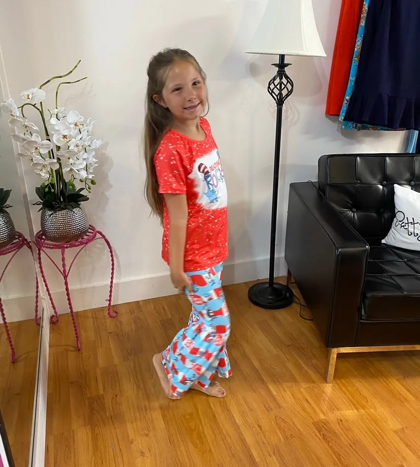 Red and Blue Dr Suess 2pc Top and Bell Bottoms
