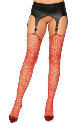 Red fishnet stockings with rhinestones