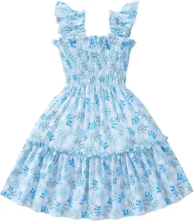 RETSUGO Little Girls Dresses Flutter Sleeve Casual Birthday Party Dress Toddler Kids Swing Twirly Summer Sundress 1-8 Years
