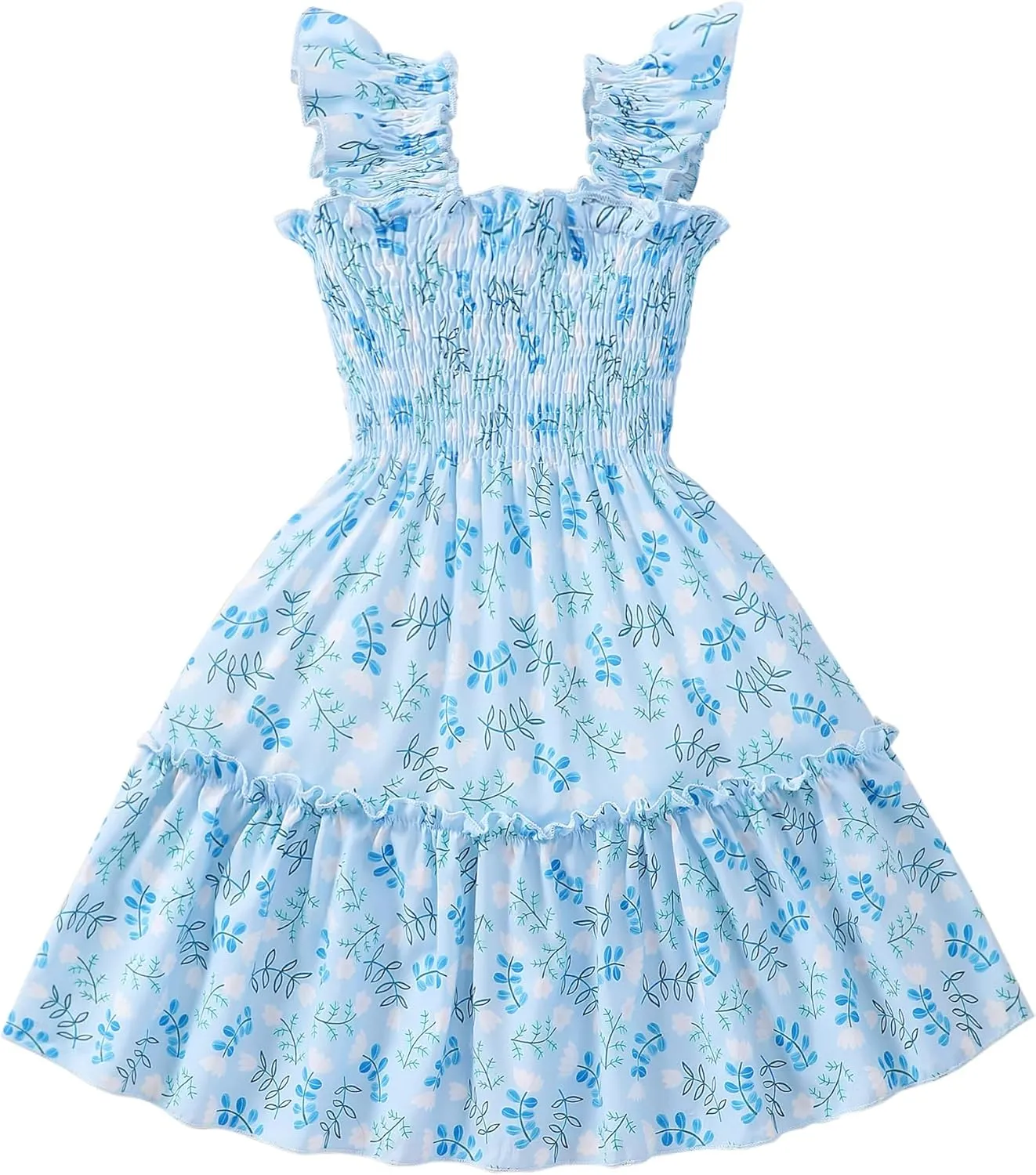 RETSUGO Little Girls Dresses Flutter Sleeve Casual Birthday Party Dress Toddler Kids Swing Twirly Summer Sundress 1-8 Years