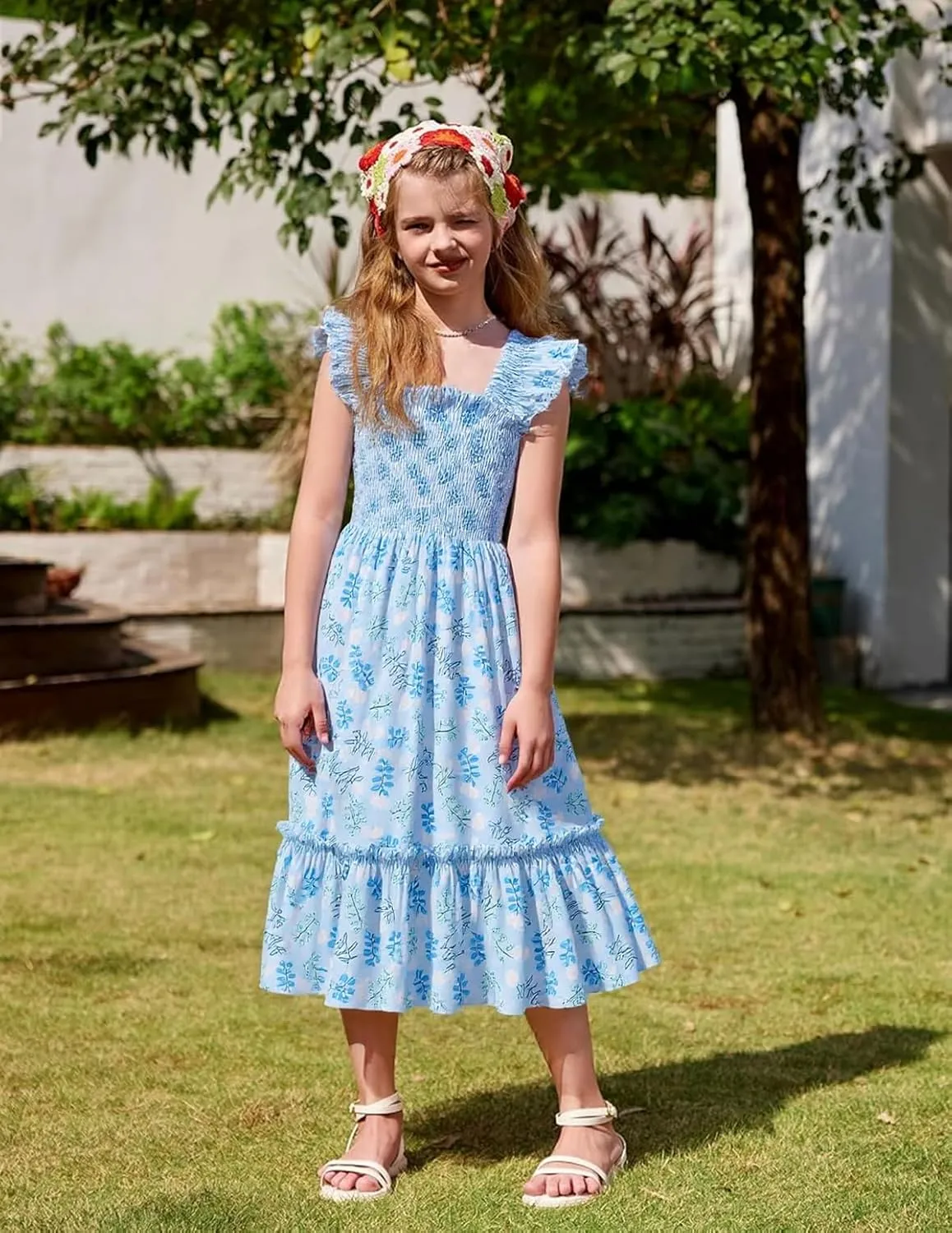 RETSUGO Little Girls Dresses Flutter Sleeve Casual Birthday Party Dress Toddler Kids Swing Twirly Summer Sundress 1-8 Years