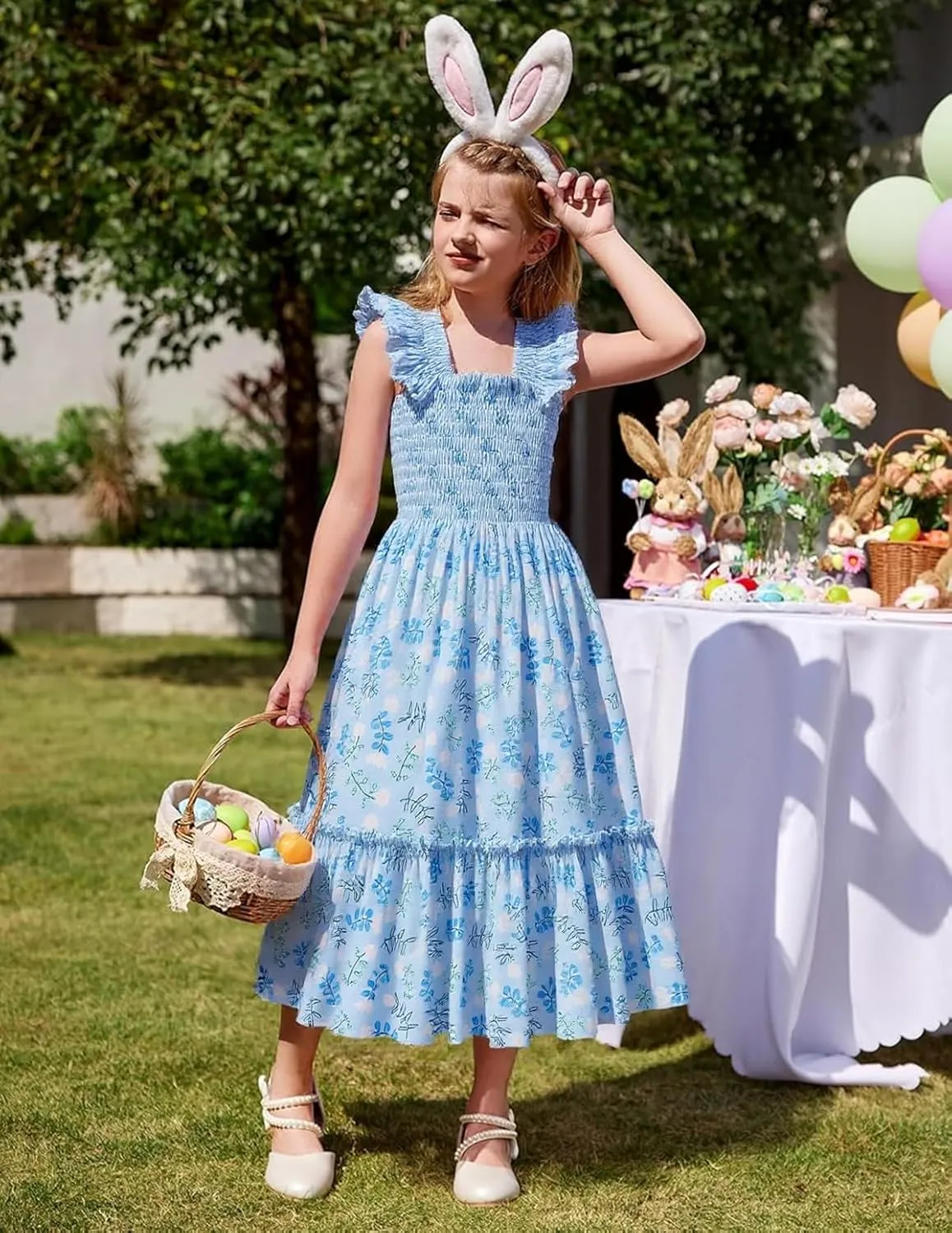 RETSUGO Little Girls Dresses Flutter Sleeve Casual Birthday Party Dress Toddler Kids Swing Twirly Summer Sundress 1-8 Years