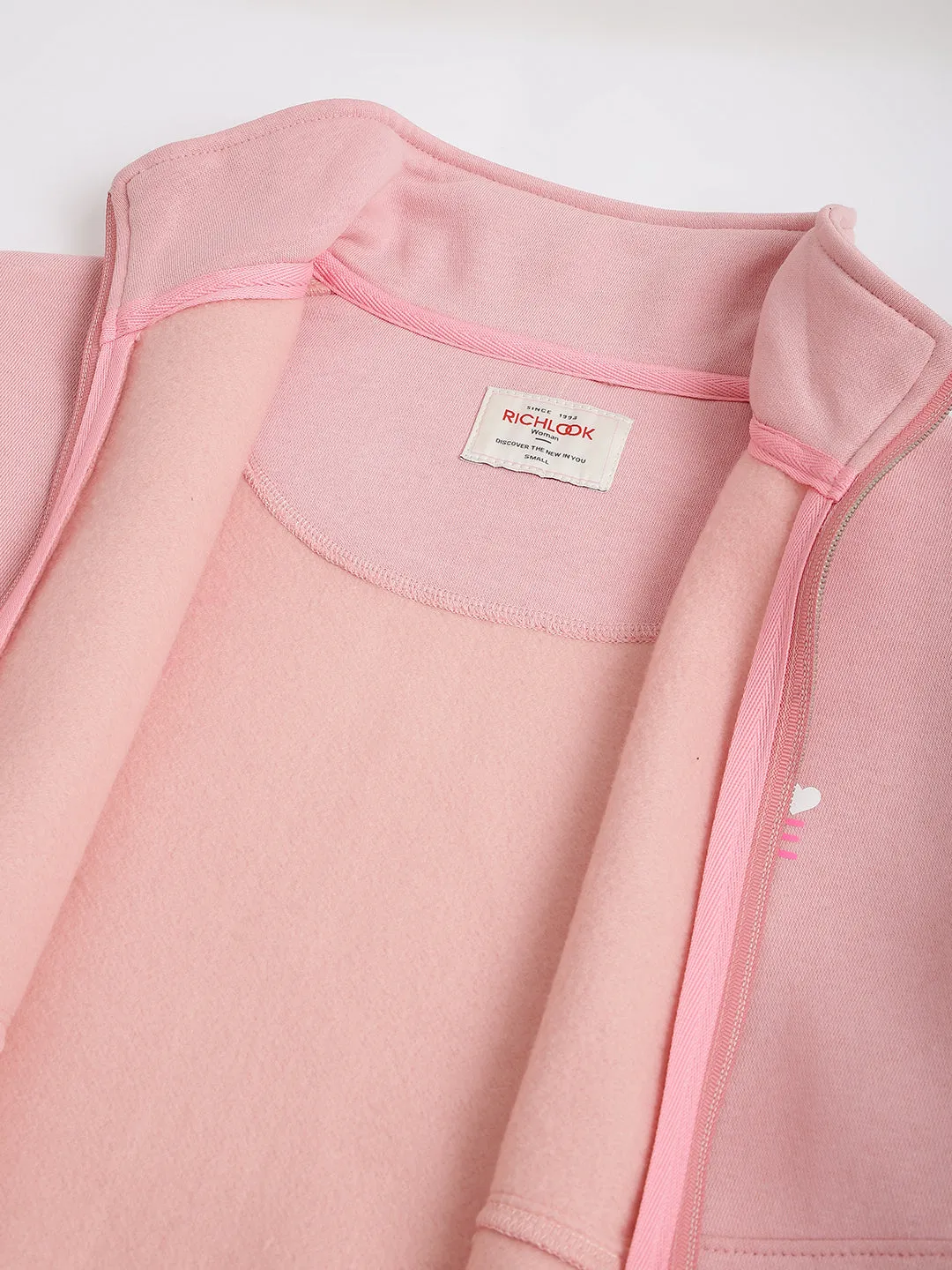 Richlook Women Pink Full Zipper Sweatshirt