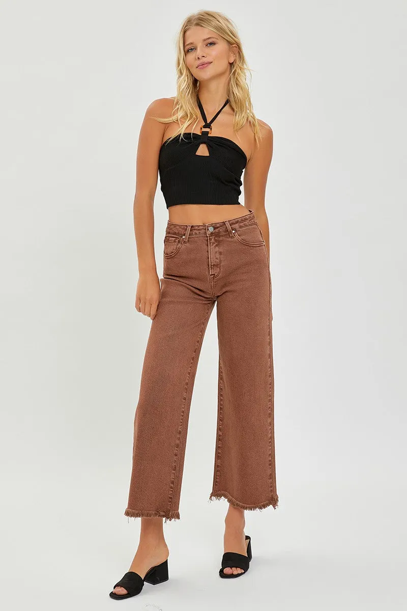 Risen High Rise Crop Wide Leg Pants - Espresso