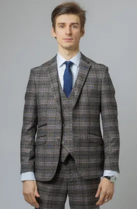 Sebastian Grey Double Breasted Waistcoat Tweed Suit| Office Wear | Check suit