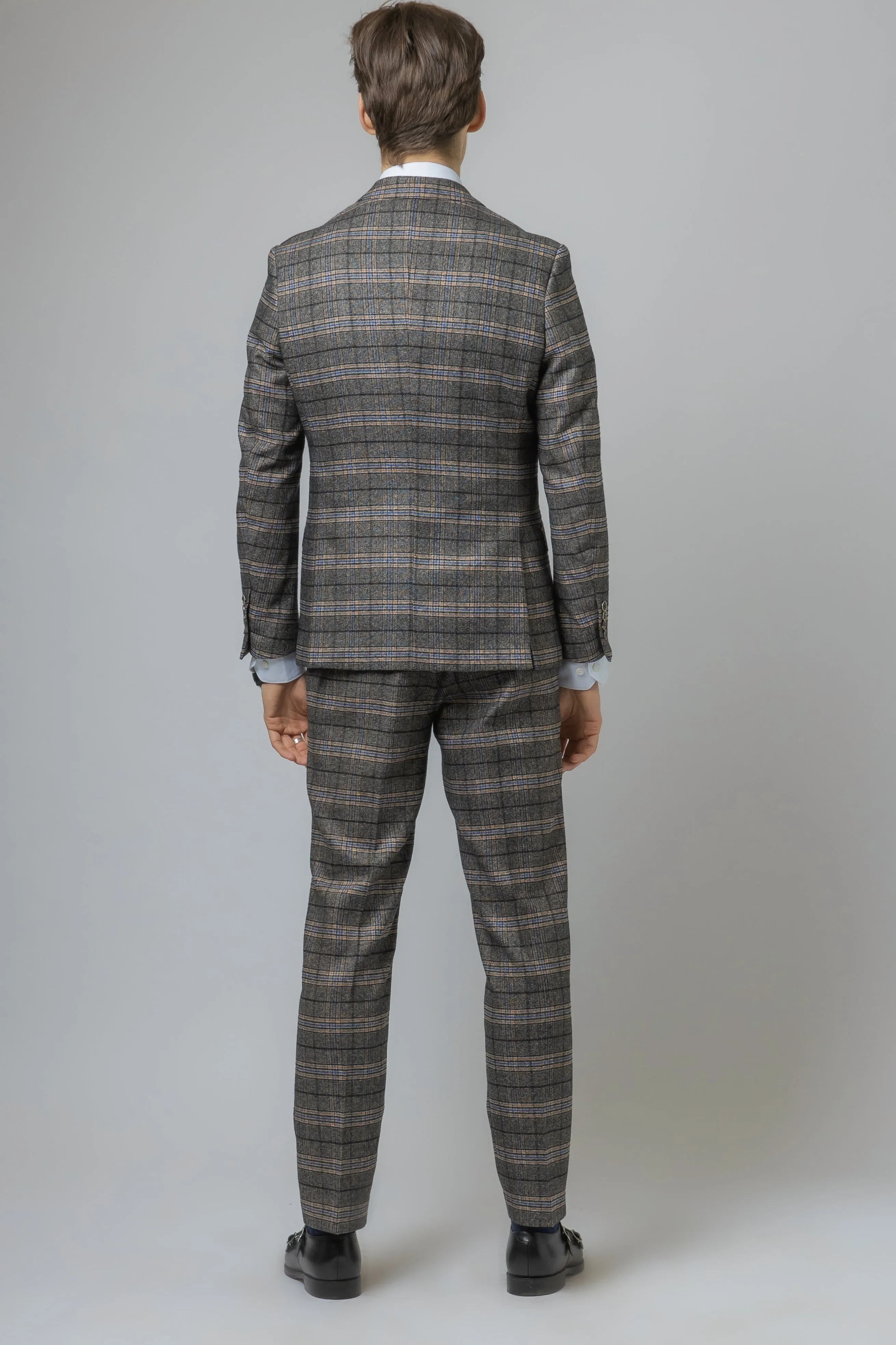Sebastian Grey Double Breasted Waistcoat Tweed Suit| Office Wear | Check suit