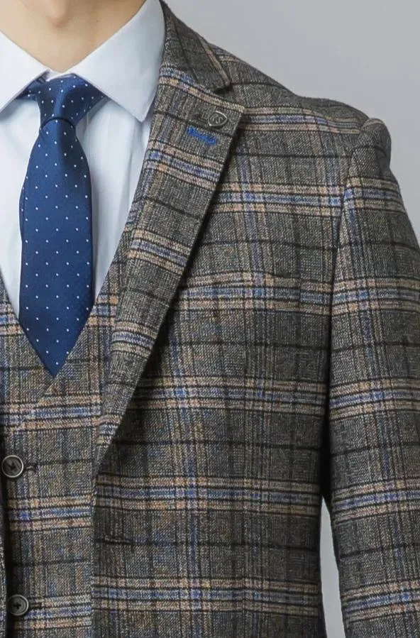 Sebastian Grey Double Breasted Waistcoat Tweed Suit| Office Wear | Check suit