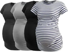 Smallshow Women's 4 Pack Maternity Shirts Short Sleeve Pregnancy Tops Clothes
