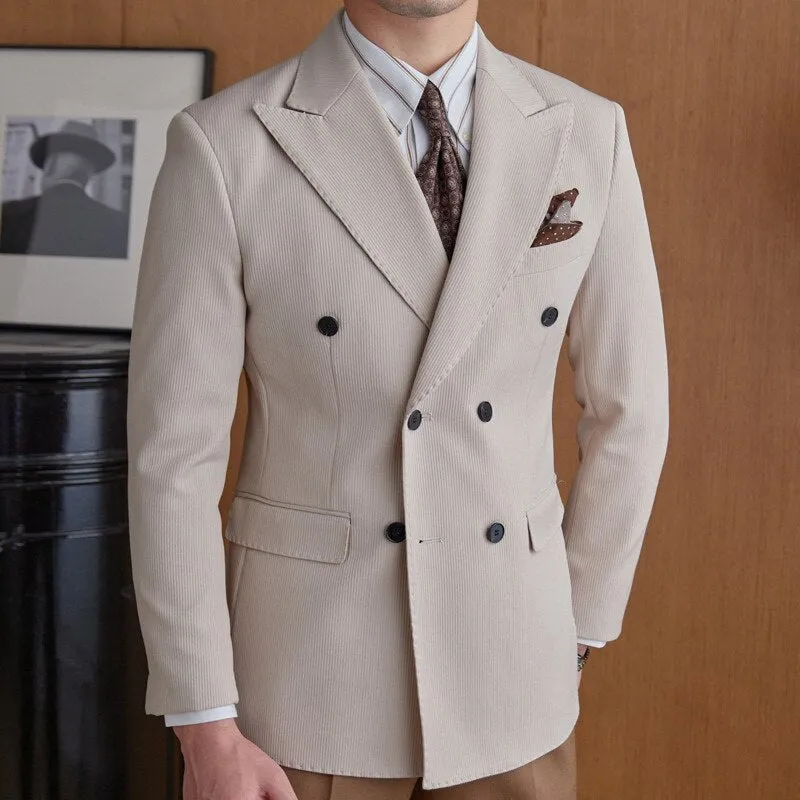 Solid Double Breasted Polyester Regular Suit