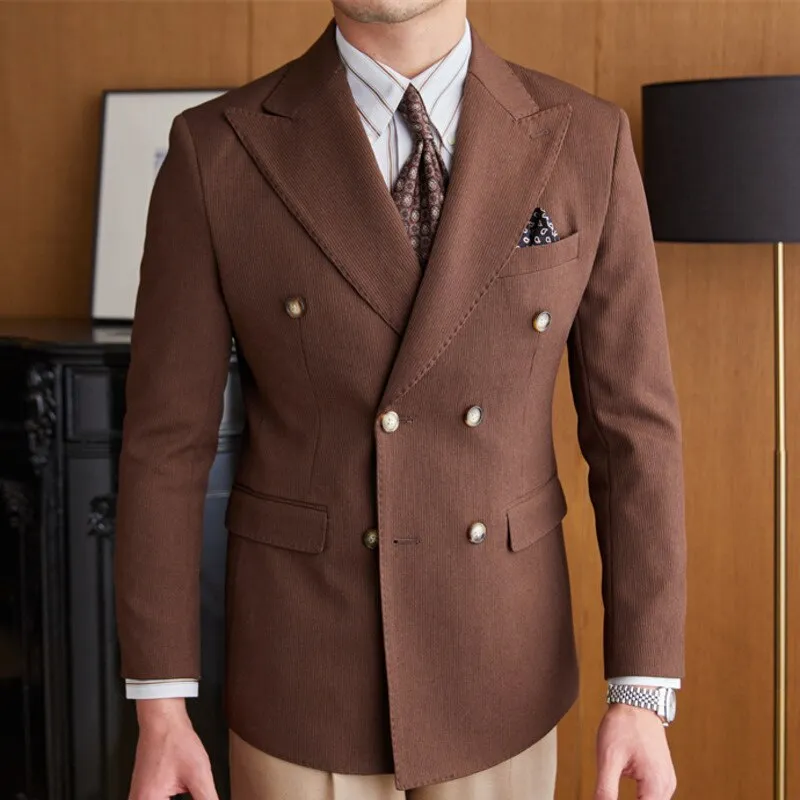 Solid Double Breasted Polyester Regular Suit