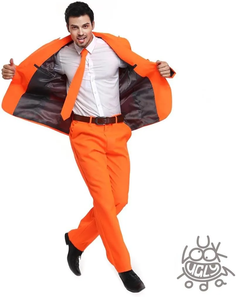 U LOOK UGLY TODAY Men's Party Suit Solid Color Prom Suit for Themed Party Events Clubbing Jacket with Tie Pants