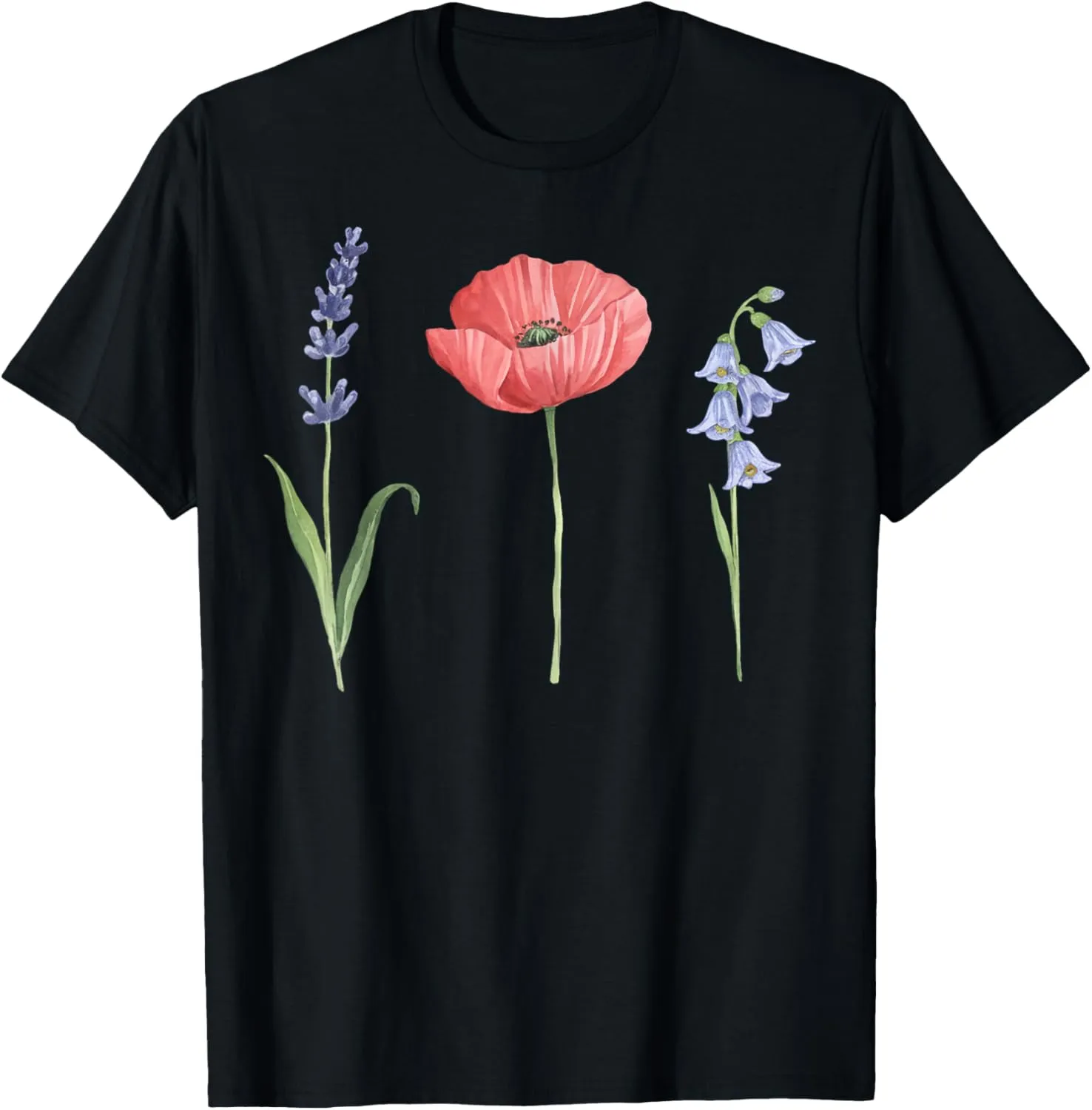 Watercolor Flower Trio Hand-Painted Art T-Shirt