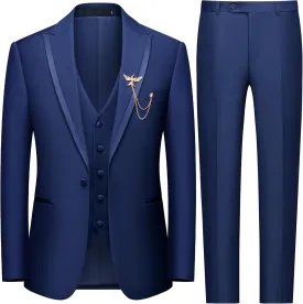 WEEN CHARM Men's 3 Piece Suit One Button Blazer Jacket Vest Pants Set Slim Fit Formal Wedding Business Suit Tuxedo Suit