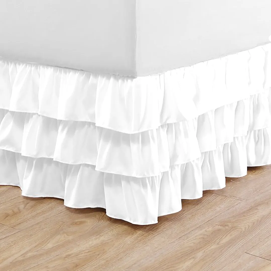 White Multi Ruffle Bed Skirt Bliss Solid