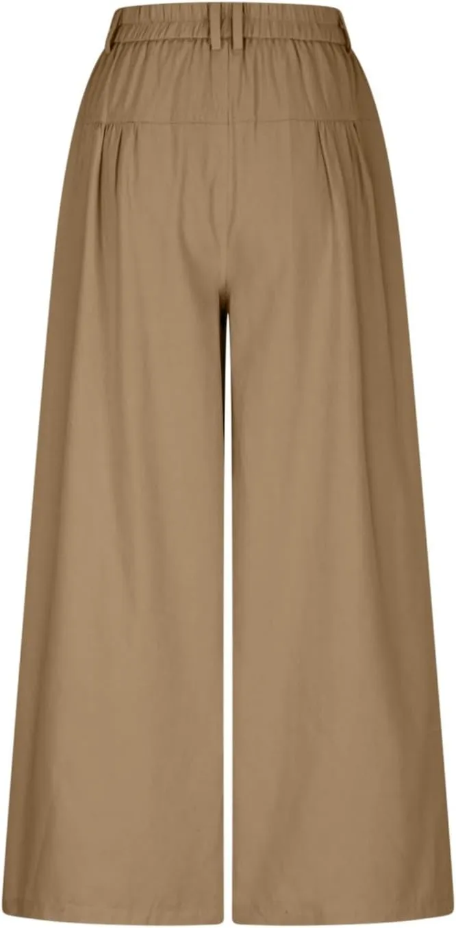 Wide Leg Capri Pants for Women Trendy High Waisted Buttons Fly Palazzo Denim Pants Pleated Culotte Jeans with Pocket