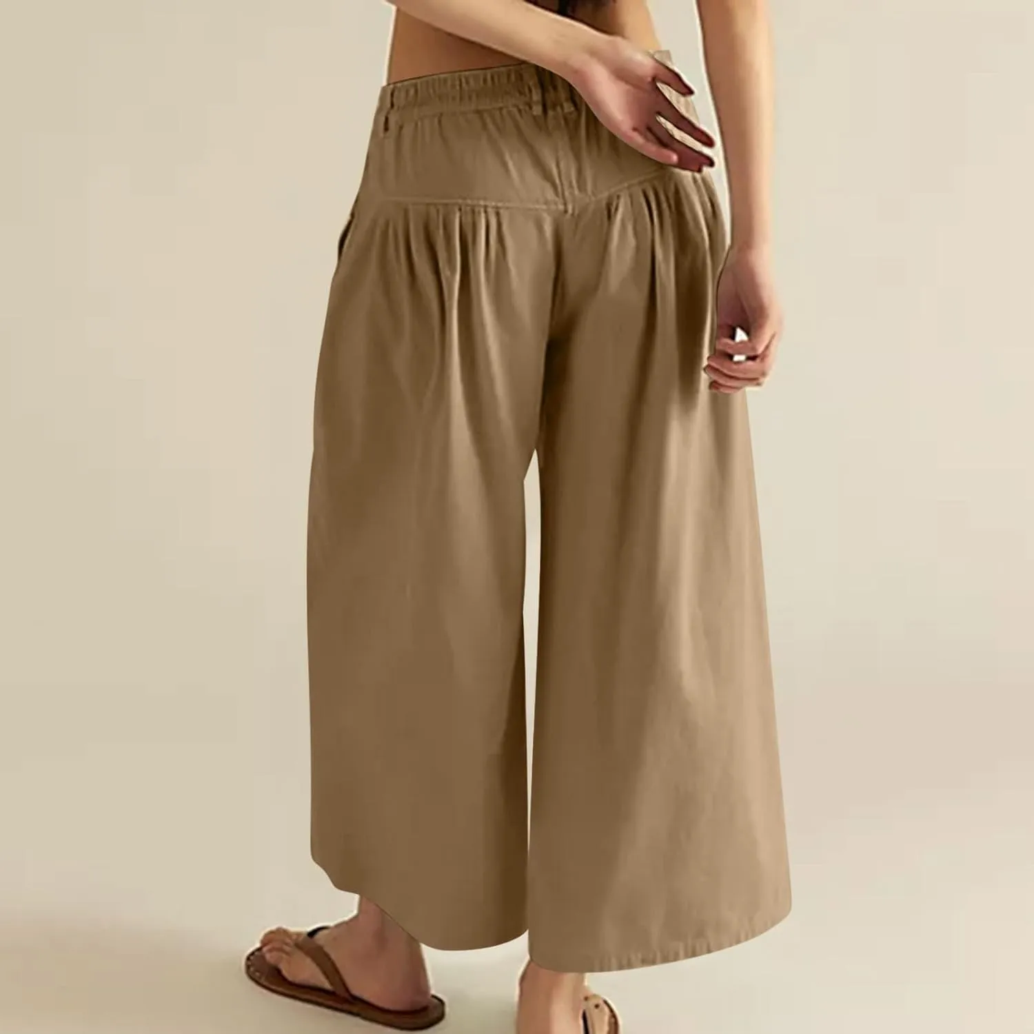 Wide Leg Capri Pants for Women Trendy High Waisted Buttons Fly Palazzo Denim Pants Pleated Culotte Jeans with Pocket