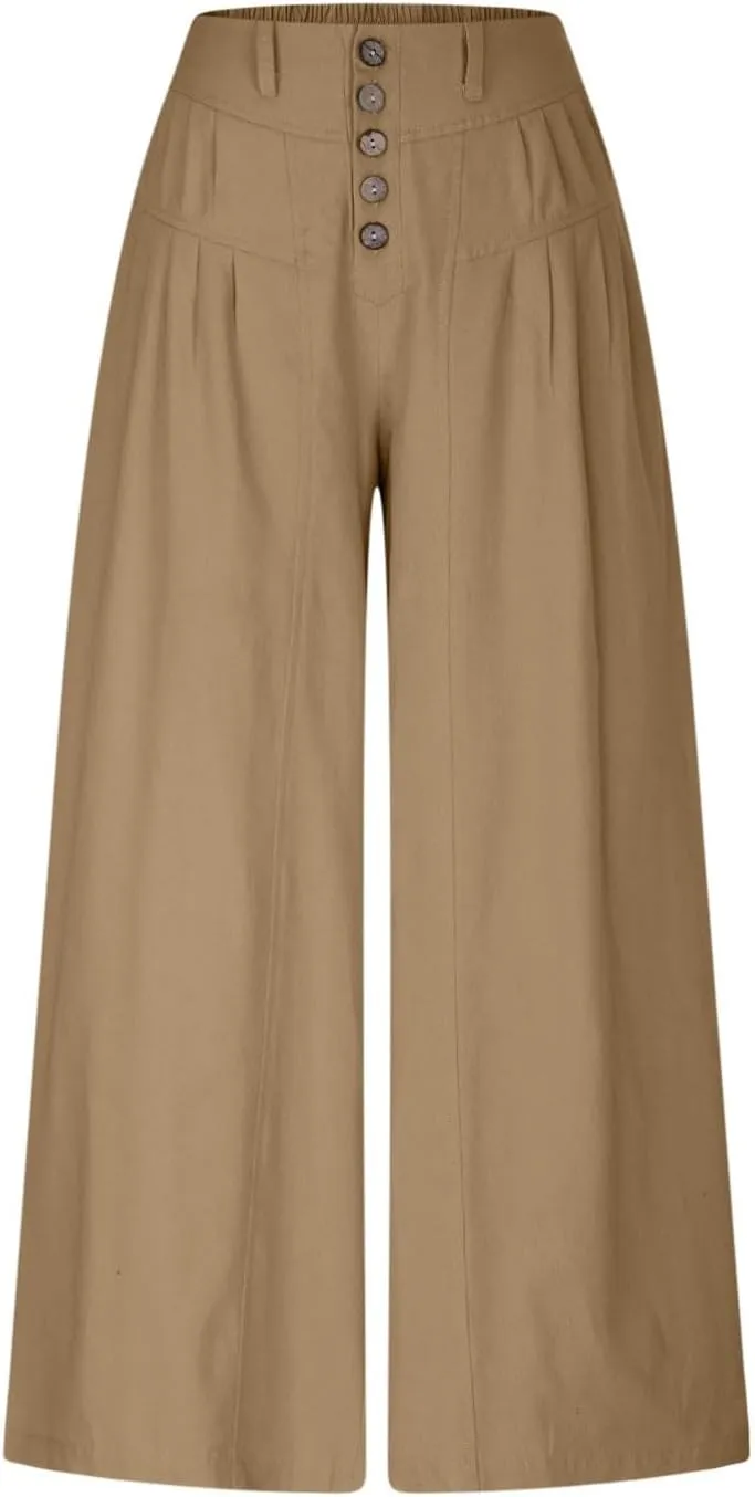 Wide Leg Capri Pants for Women Trendy High Waisted Buttons Fly Palazzo Denim Pants Pleated Culotte Jeans with Pocket