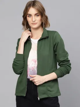 Women Olive Zipper Sweatshirt