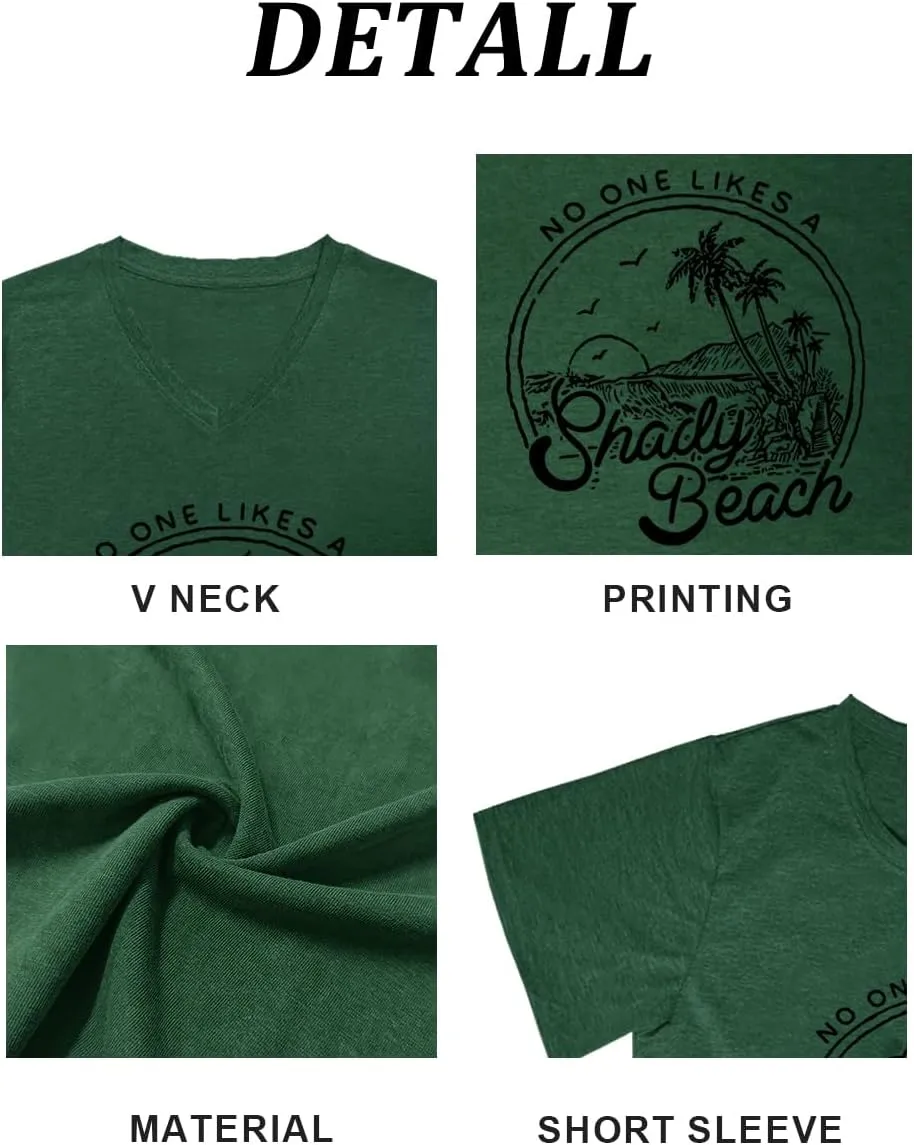 Women Summer Beach Tops Trees Print V Neck Short Sleeve Coconut Tree T Shirt Funny Graphic Tees