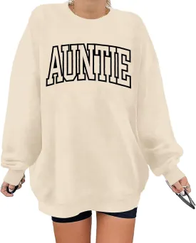 Womens Aunt Sweatshirt Cool Aunt Crewneck Sweatshirt Auntie Letter Print Long Sleeve Pullover Top