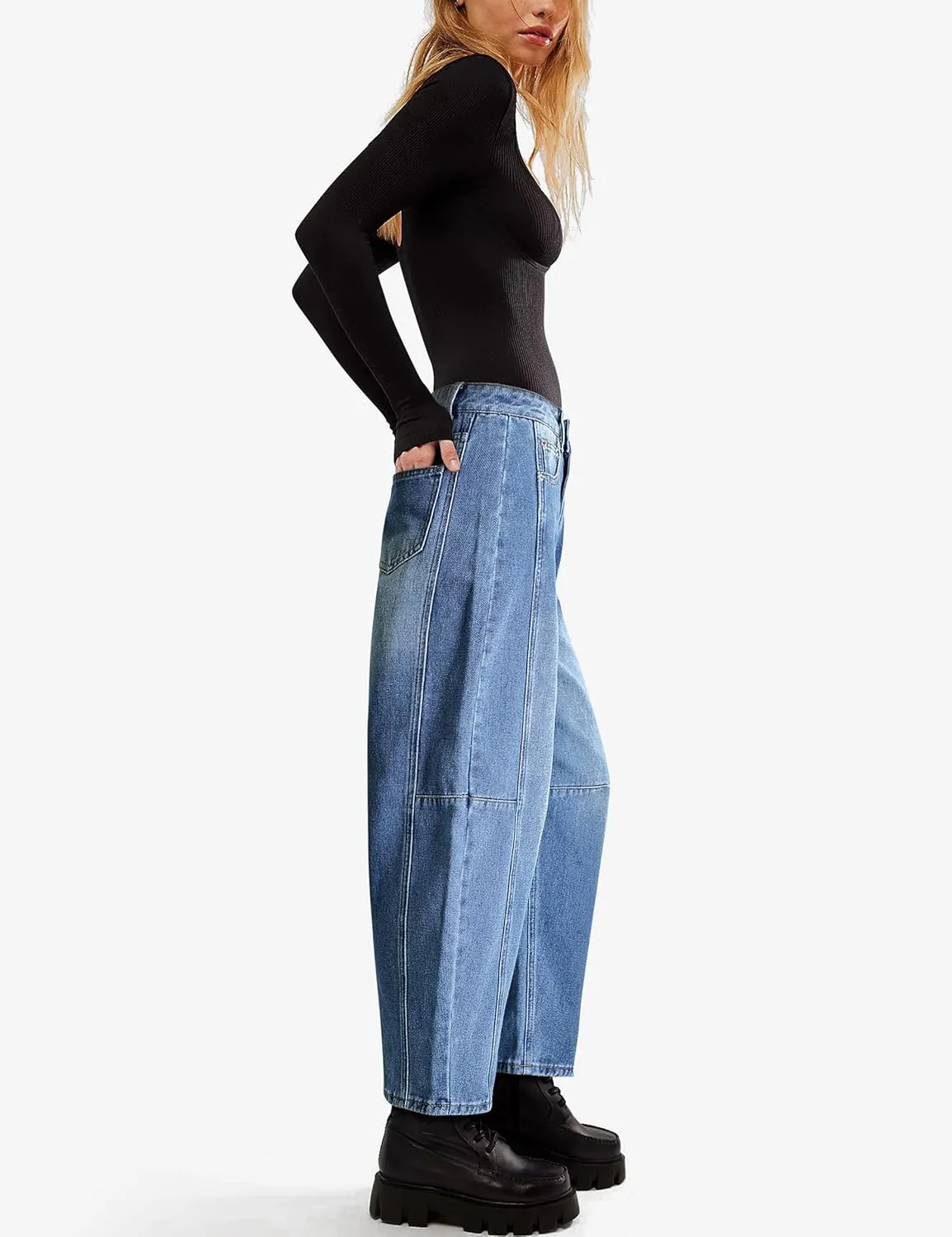 Women's Barrel Boyfriend Baggy Leopard Print Jeans Mid Rise Cropped Wide Leg Y2K Horseshoe Jeans for Women Trendy