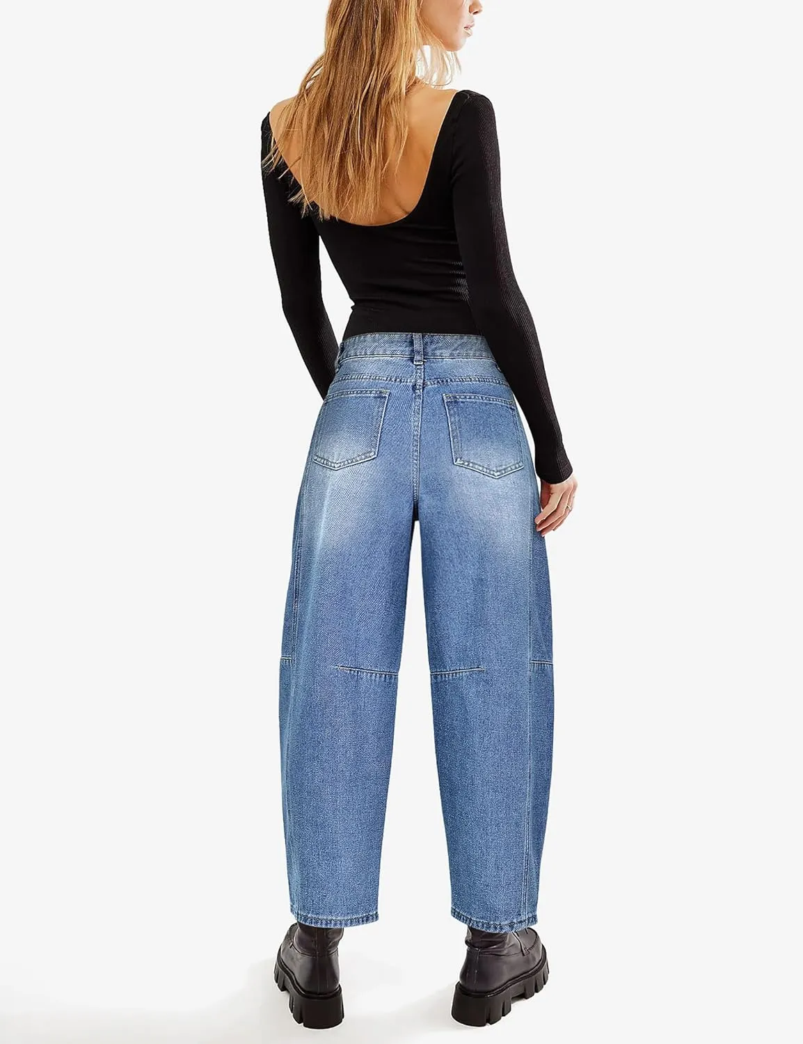 Women's Barrel Boyfriend Baggy Leopard Print Jeans Mid Rise Cropped Wide Leg Y2K Horseshoe Jeans for Women Trendy