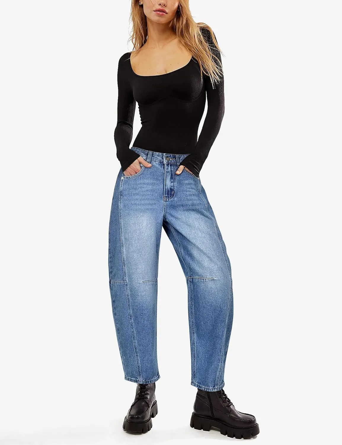 Women's Barrel Boyfriend Baggy Leopard Print Jeans Mid Rise Cropped Wide Leg Y2K Horseshoe Jeans for Women Trendy