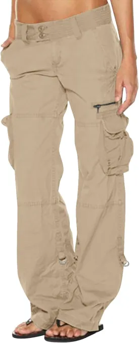 Womens Cargo Pants Fashion High Rise Y2K Parachute Pants Baggy Straight Wide Leg Trousers Streetwear with Pockets