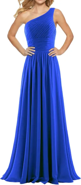 Women's Pleat Chiffon One Shoulder Bridesmaid Dresses Long Evening Dress Formal Wedding Party Dress