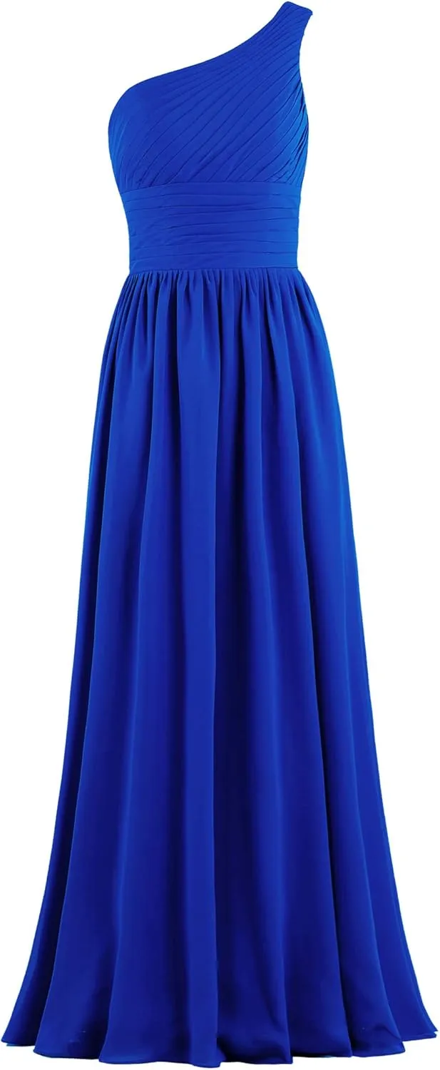Women's Pleat Chiffon One Shoulder Bridesmaid Dresses Long Evening Dress Formal Wedding Party Dress
