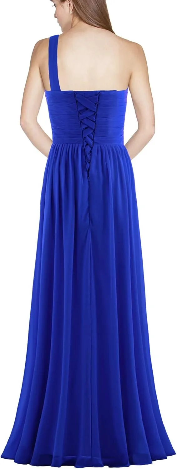 Women's Pleat Chiffon One Shoulder Bridesmaid Dresses Long Evening Dress Formal Wedding Party Dress