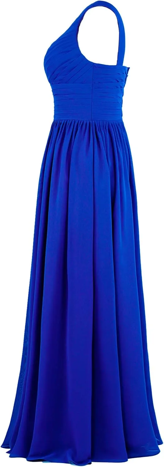 Women's Pleat Chiffon One Shoulder Bridesmaid Dresses Long Evening Dress Formal Wedding Party Dress