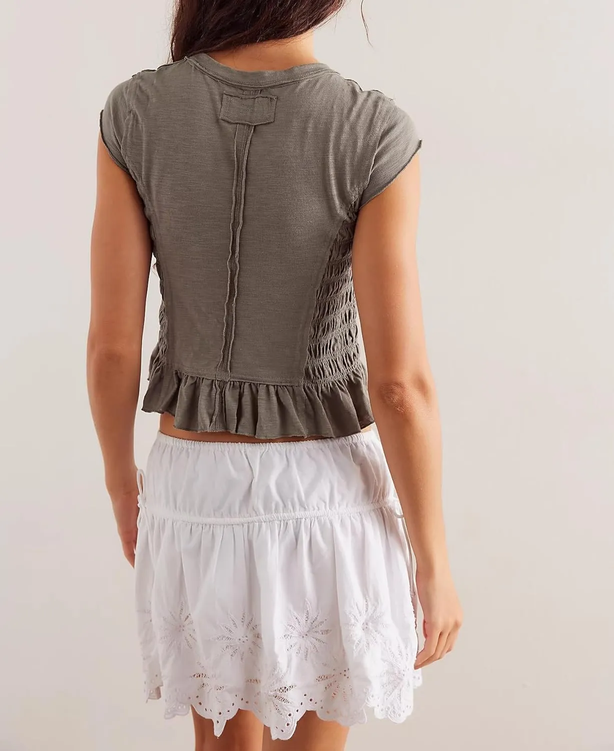 Womens Smocked Tops Summer Shirred Ruffle Going Out Y2k Short Cap Sleeve Baby Tee Slim Fit Going Out Crop Tank Top