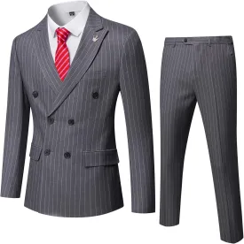 YND Men's 2 Piece Slim Fit Suit, Double-Breasted Stripe Tuxedo Set with Tie, Party Wedding Dress Blazer, Tux and Trousers